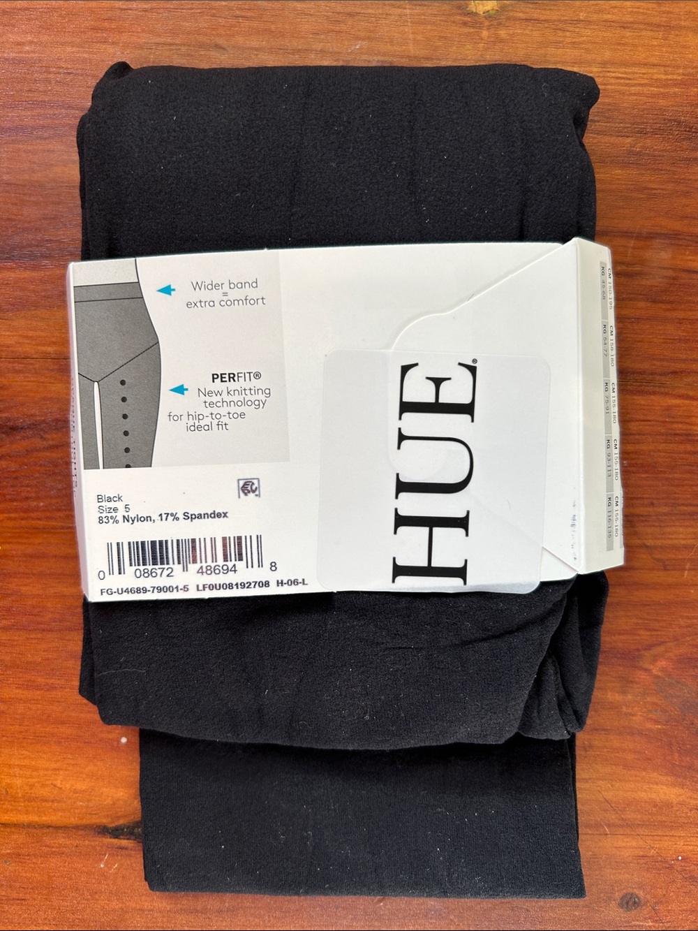 HUE NWT Black Opaque Tights Non-Control Top Size 5 - Picture 2 of 4